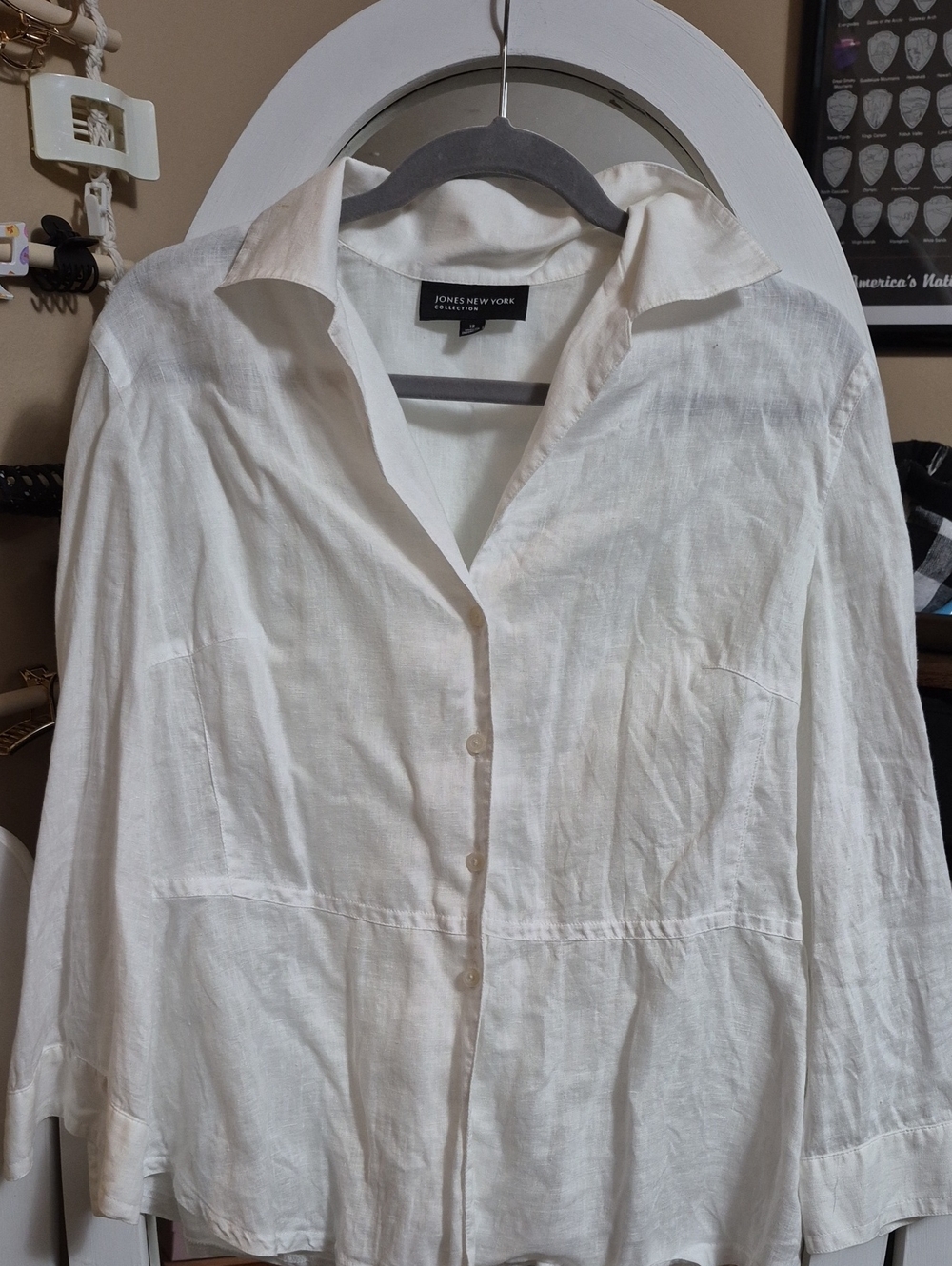 Jones New York Womens's White Button-Front Linen Shirt